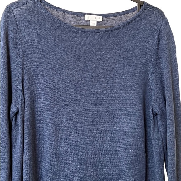 J. Jill navy blue blue summery linen blend wide scoop neck tunic top / sweater - Picture 4 of 7